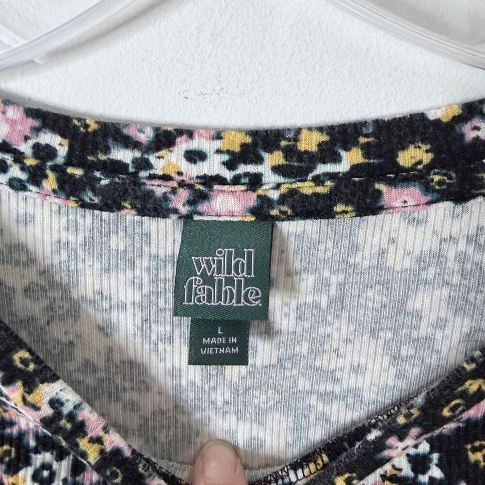 Wild Fable Women's T-Shirt Size L Floral Print Long Sleeve Ribbed Knit Crew Neck - Picture 5 of 6